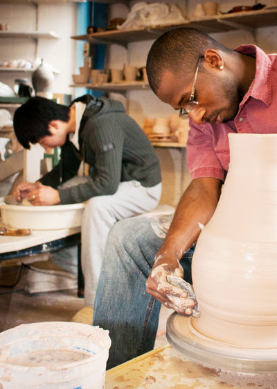 Art students in ceramic studio